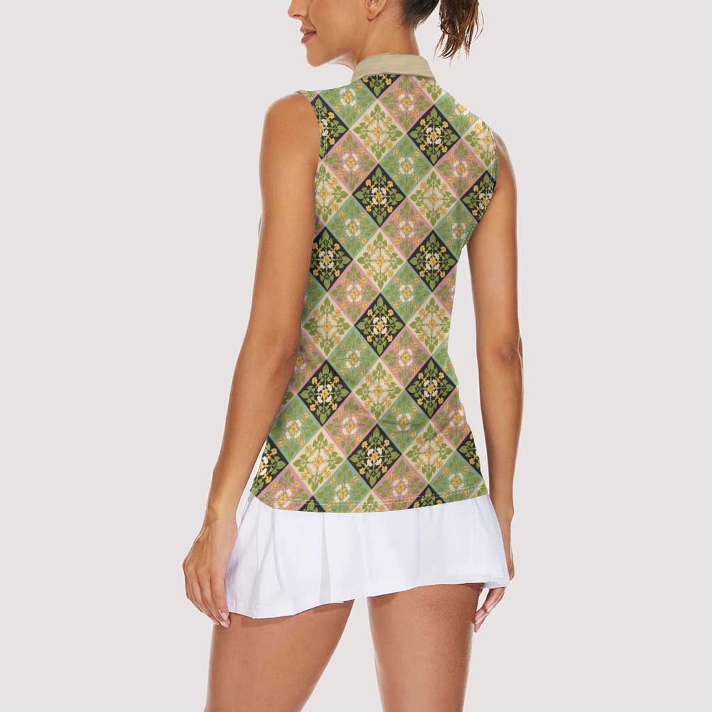 Seamless Pattern Puakenikeni and Kalo Women Sleeveless Polo Shirt - Polynesian Pride