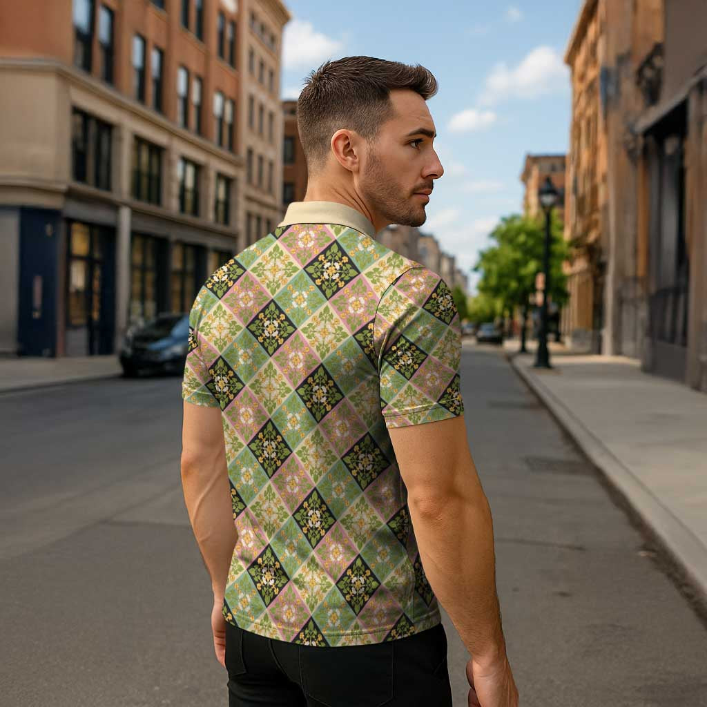Seamless Pattern Puakenikeni and Kalo Zipper Polo Shirt - Polynesian Pride