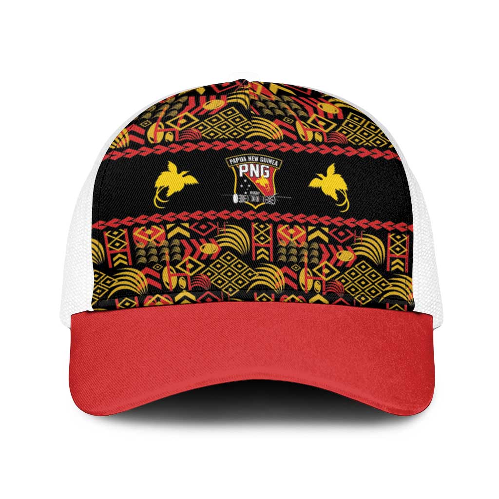 Papua New Guinea Kumuls Baseball Net Cap Bird of Paradise Black Version LT9 One Size White Black - Polynesian Pride