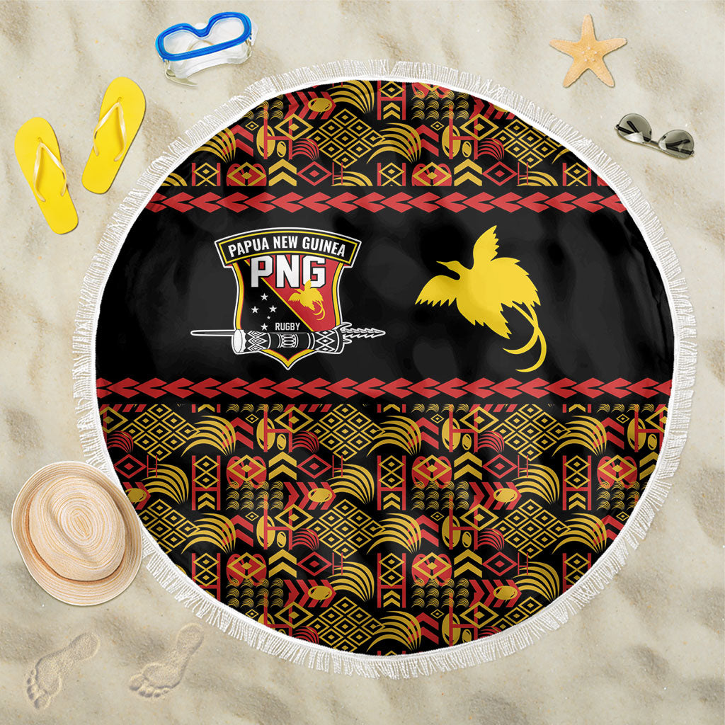 Papua New Guinea Kumuls Beach Blanket Bird of Paradise Black Version LT9 One Size 150cm Black - Polynesian Pride