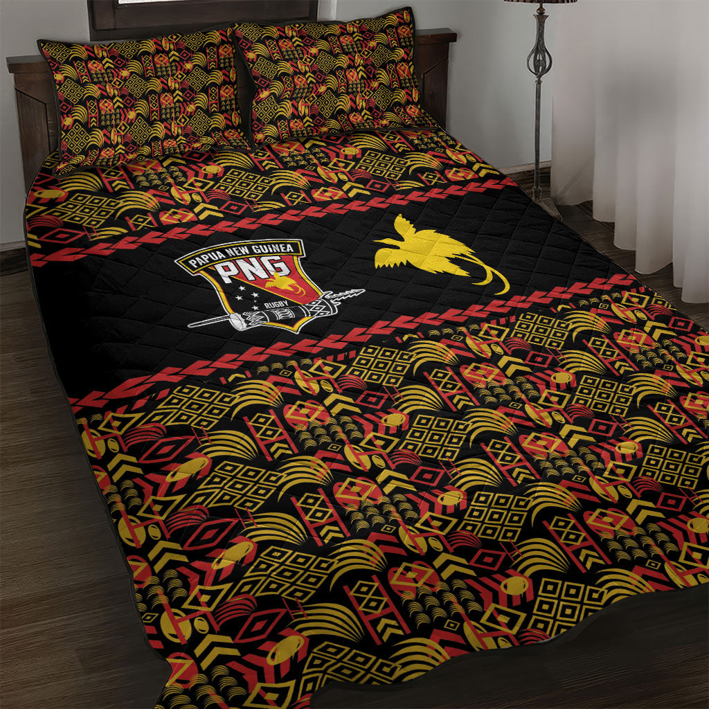 Papua New Guinea Kumuls Quilt Bed Set Bird of Paradise Black Version LT9 Black - Polynesian Pride