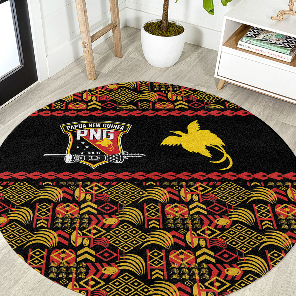 Papua New Guinea Kumuls Round Carpet Bird of Paradise Black Version LT9 Black - Polynesian Pride
