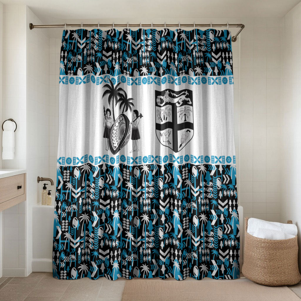 Fiji Bati Bathroom Set Bati Island Warrior Geometry LT9 Shower Curtain Only Blue - Polynesian Pride