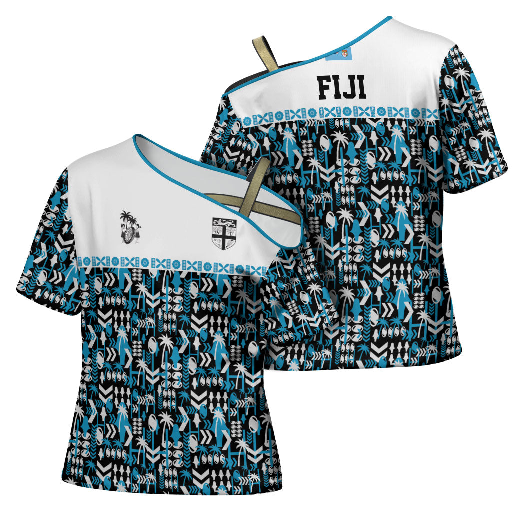 Fiji Bati Cross Shoulder Shirt Bati Island Warrior Geometry LT9 - Polynesian Pride