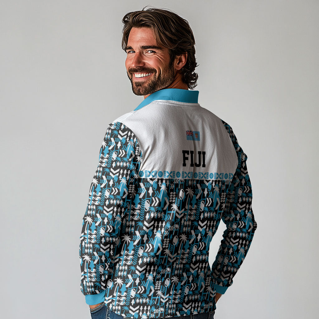 Fiji Bati Long Sleeve Polo Shirt Bati Island Warrior Geometry LT9 - Polynesian Pride