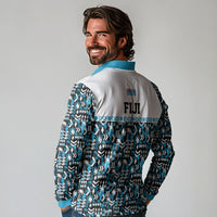 Fiji Bati Long Sleeve Polo Shirt Bati Island Warrior Geometry LT9 - Polynesian Pride