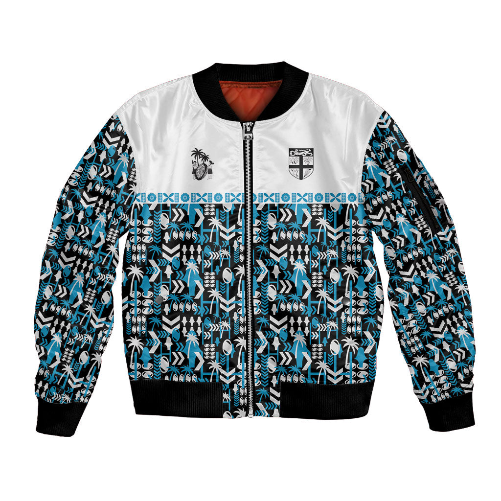 Fiji Bati Sleeve Zip Bomber Jacket Bati Island Warrior Geometry LT9 Unisex Blue - Polynesian Pride