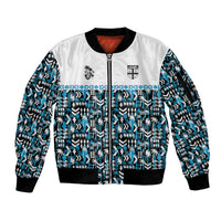 Fiji Bati Sleeve Zip Bomber Jacket Bati Island Warrior Geometry LT9 Unisex Blue - Polynesian Pride