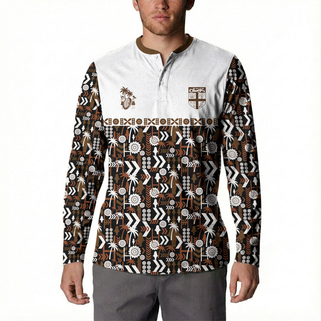 Fiji Bati Button Sweatshirt Masi-inspired Tapa Pattern