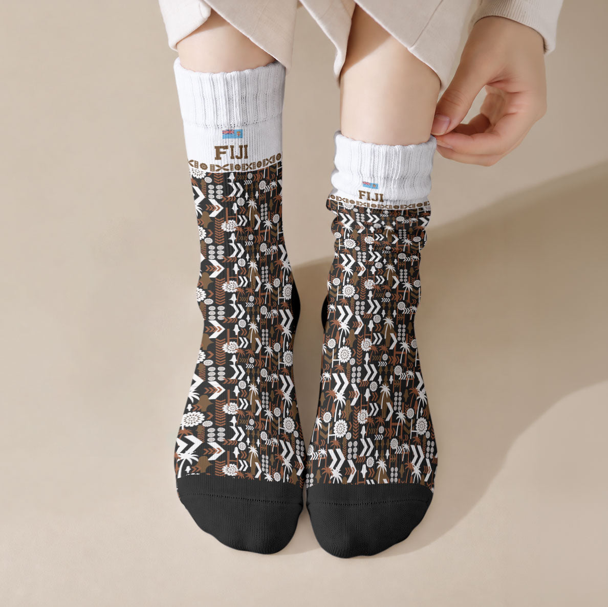 Fiji Bati Crew Socks Masi-inspired Tapa Pattern