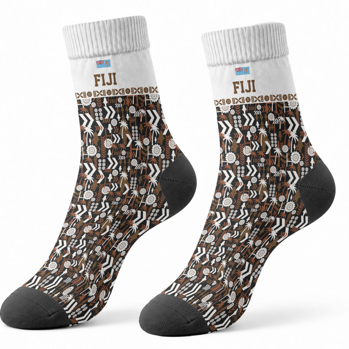 Fiji Bati Crew Socks Masi-inspired Tapa Pattern
