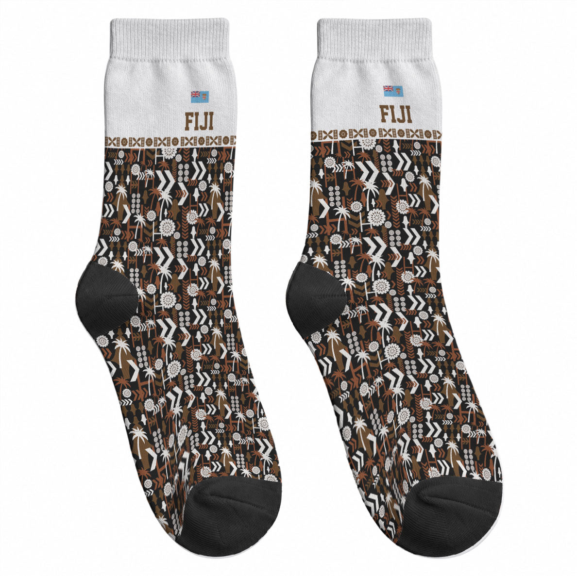 Fiji Bati Crew Socks Masi-inspired Tapa Pattern