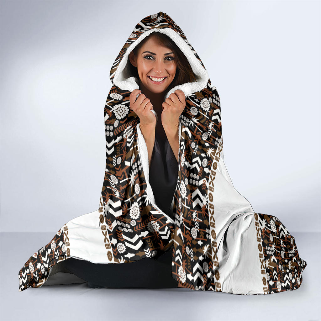 Fiji Bati Hooded Blanket Masi-inspired Tapa Pattern