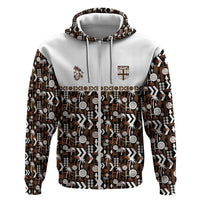 Fiji Bati Hoodie Masi-inspired Tapa Pattern LT9 Zip Hoodie Brown - Polynesian Pride