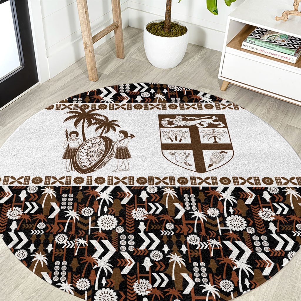 Fiji Bati Round Carpet Masi-inspired Tapa Pattern