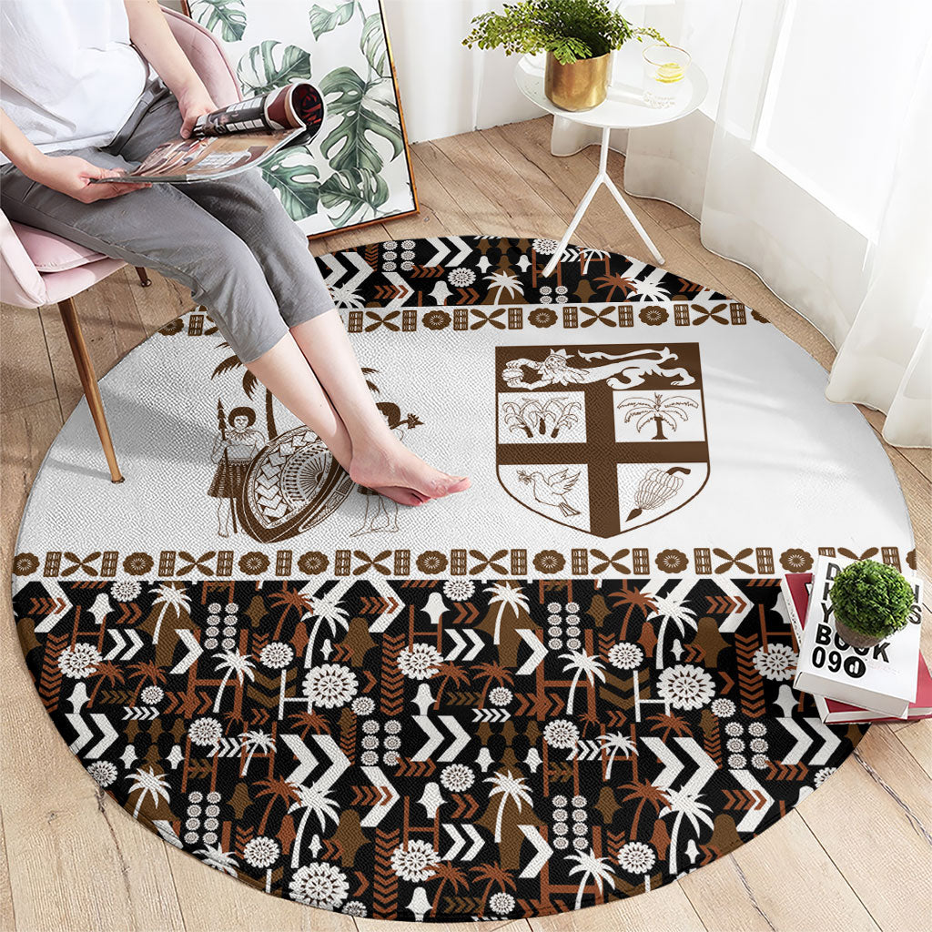 Fiji Bati Round Carpet Masi-inspired Tapa Pattern