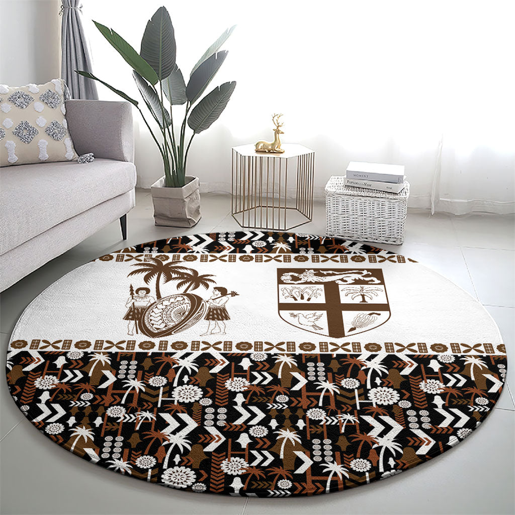 Fiji Bati Round Carpet Masi-inspired Tapa Pattern