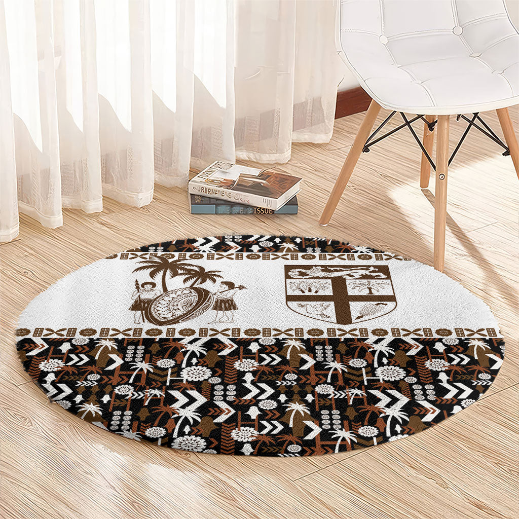 Fiji Bati Round Carpet Masi-inspired Tapa Pattern