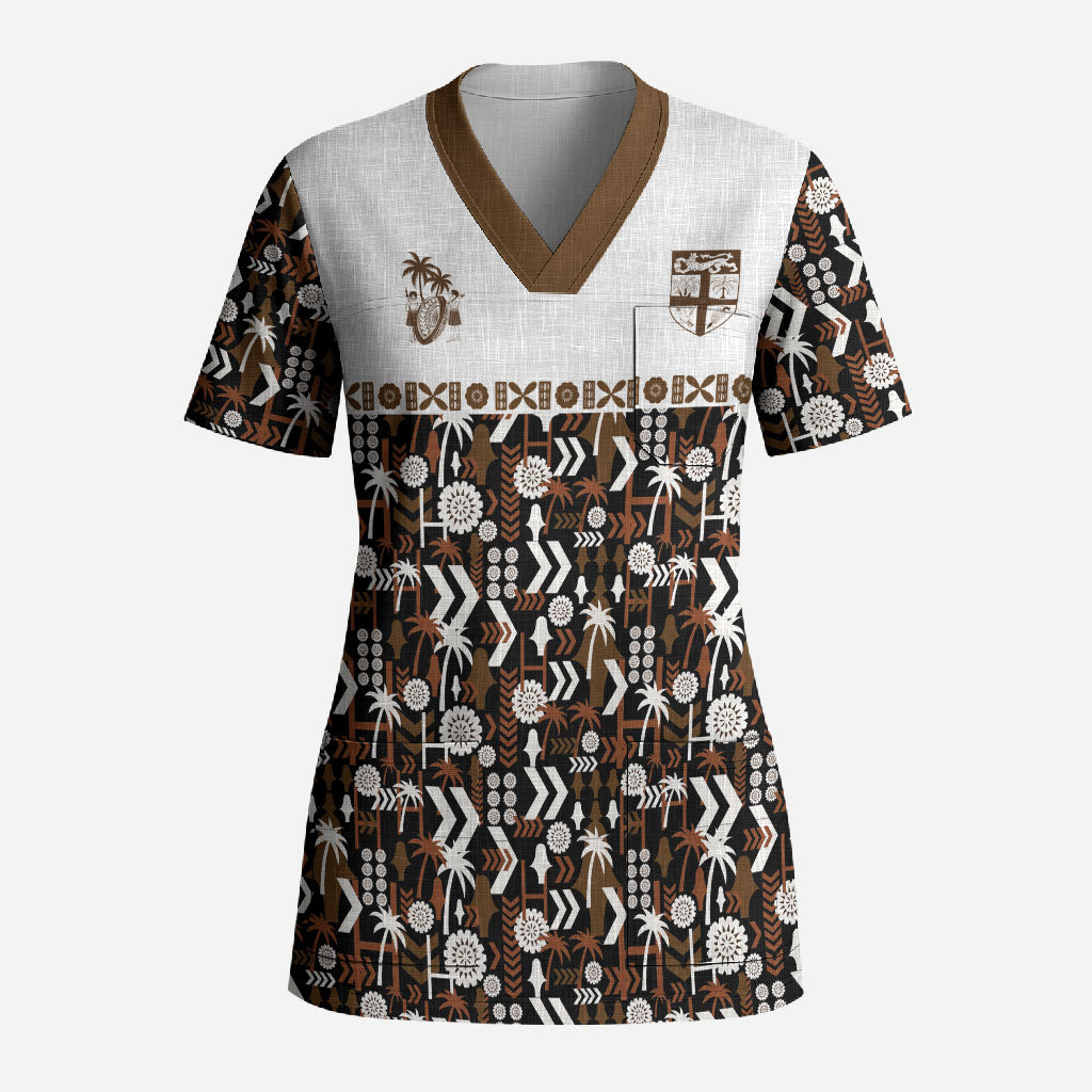 Fiji Bati Scrub Top Masi-inspired Tapa Pattern