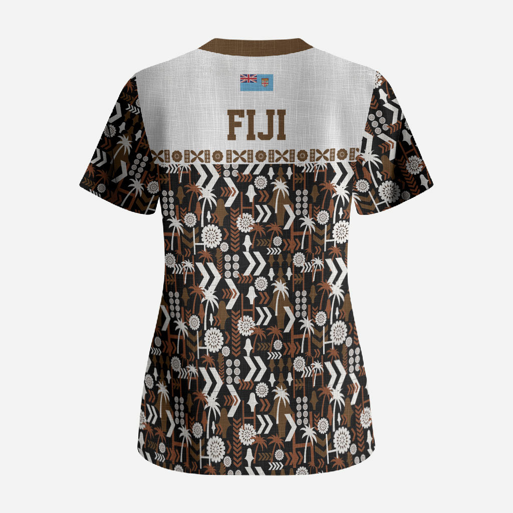 Fiji Bati Scrub Top Masi-inspired Tapa Pattern