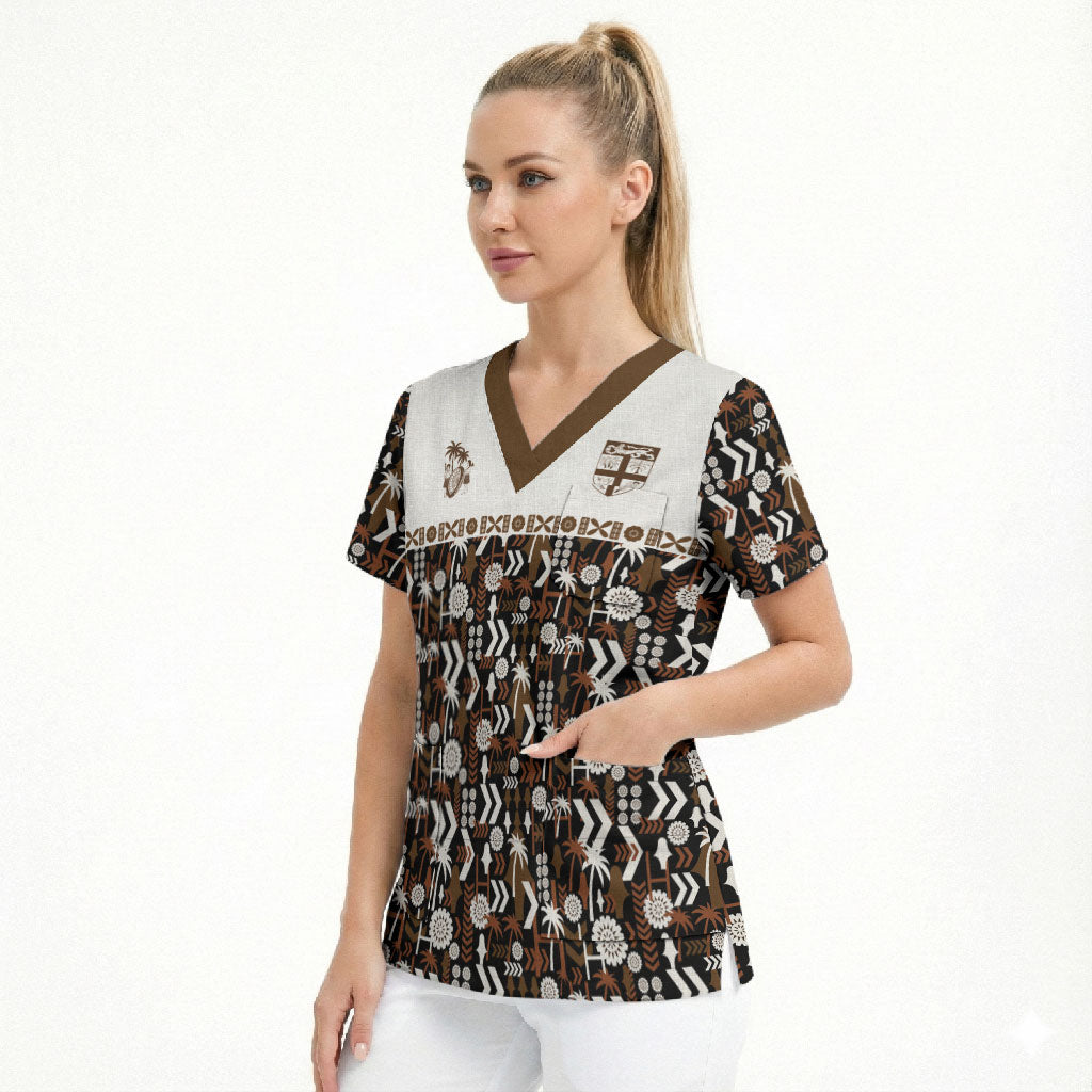 Fiji Bati Scrub Top Masi-inspired Tapa Pattern
