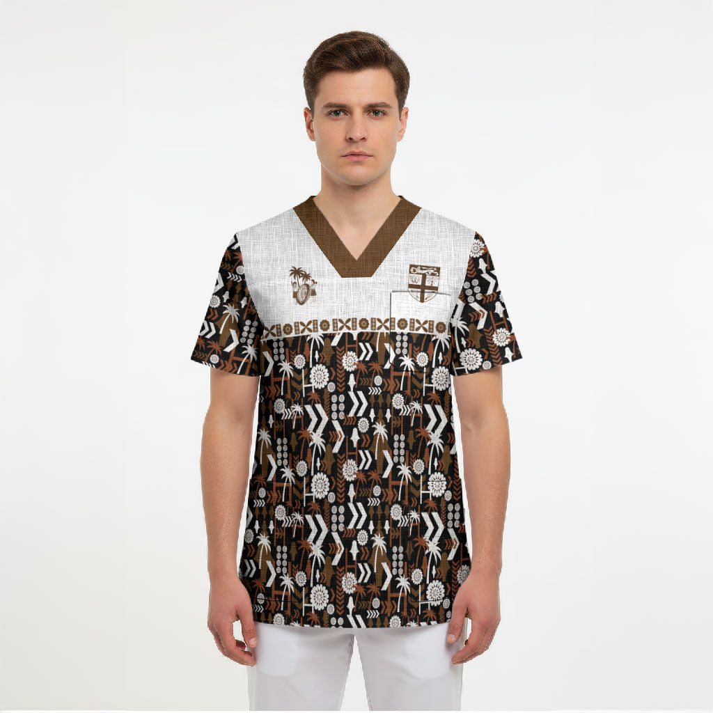 Fiji Bati Scrub Top Masi-inspired Tapa Pattern