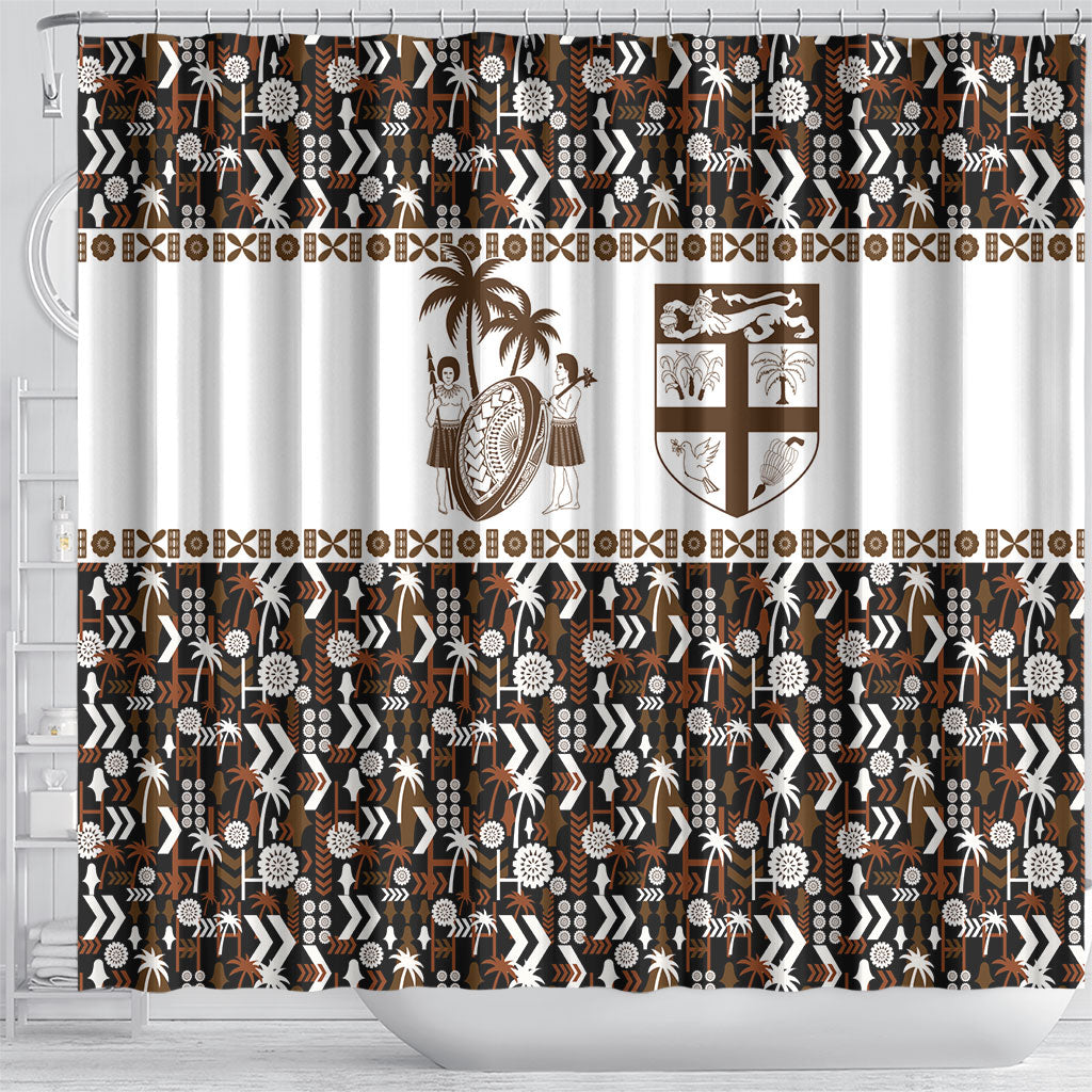 Fiji Bati Shower Curtain Masi-inspired Tapa Pattern