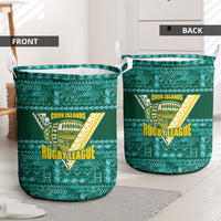 Cook Islands Island Floral Laundry Basket Teal Traditional Kuki's Geometric Pattern