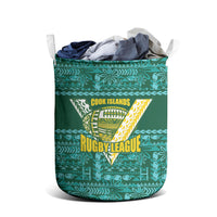Cook Islands Island Floral Laundry Basket Teal Traditional Kuki's Geometric Pattern