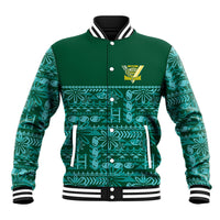 Cook Islands Island Floral Baseball Jacket Teal Traditional Kuki's Geometric Pattern LT9 Unisex Teal - Polynesian Pride