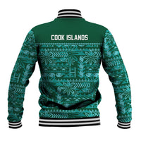 Cook Islands Island Floral Baseball Jacket Teal Traditional Kuki's Geometric Pattern LT9 - Polynesian Pride
