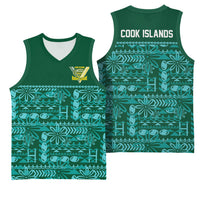 Cook Islands Island Floral Basketball Jersey Teal Traditional Kuki's Geometric Pattern LT9 - Polynesian Pride