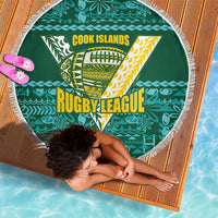 Cook Islands Island Floral Beach Blanket Teal Traditional Kuki's Geometric Pattern