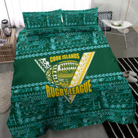 Cook Islands Island Floral Bedding Set Teal Traditional Kuki's Geometric Pattern