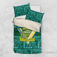 Cook Islands Island Floral Bedding Set Teal Traditional Kuki's Geometric Pattern