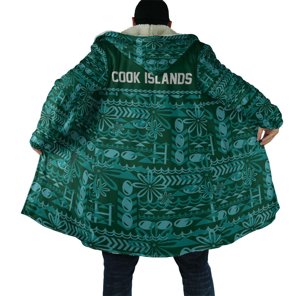 Cook Islands Island Floral Cloak Teal Traditional Kuki's Geometric Pattern LT9 - Polynesian Pride