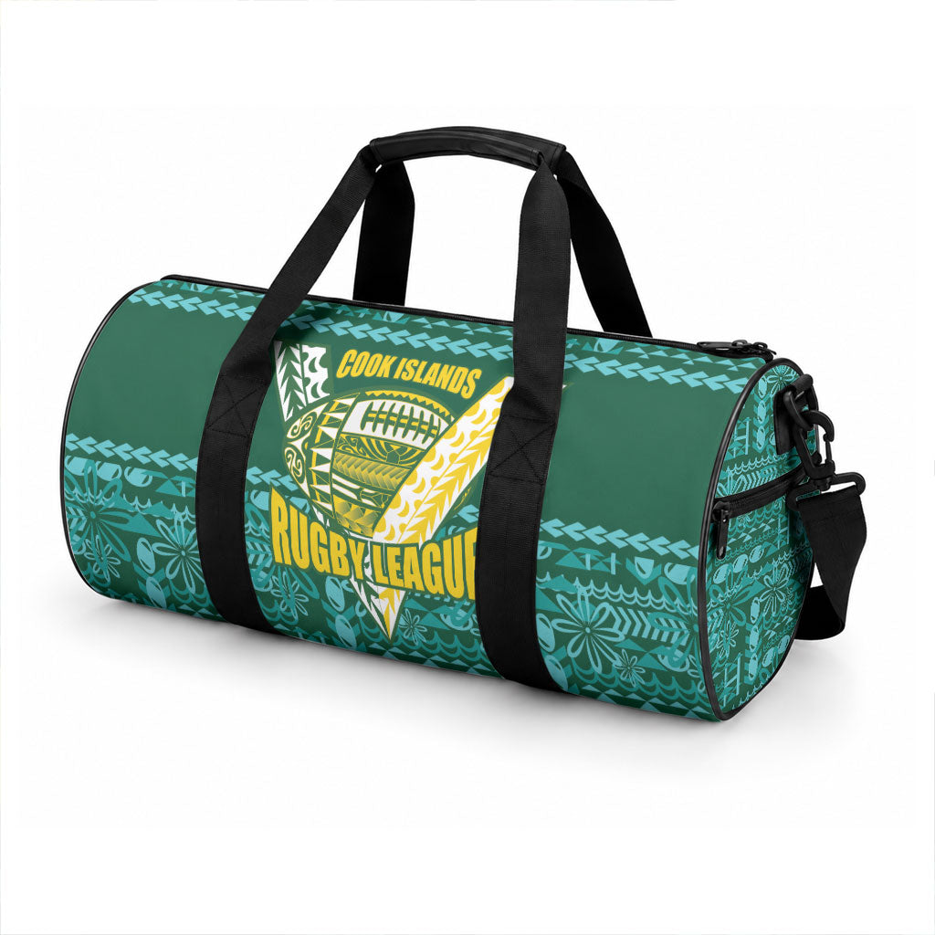 Cook Islands Island Floral Duffle Bag Teal Traditional Kuki's Geometric Pattern