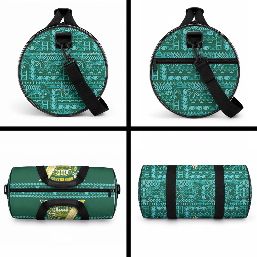 Cook Islands Island Floral Duffle Bag Teal Traditional Kuki's Geometric Pattern