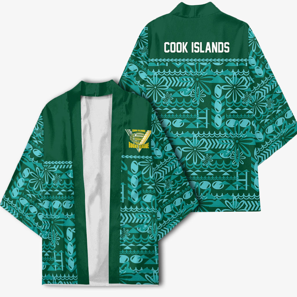 Cook Islands Island Floral Kimono Teal Traditional Kuki's Geometric Pattern LT9 - Polynesian Pride