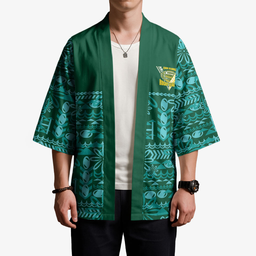 Cook Islands Island Floral Kimono Teal Traditional Kuki's Geometric Pattern LT9 - Polynesian Pride