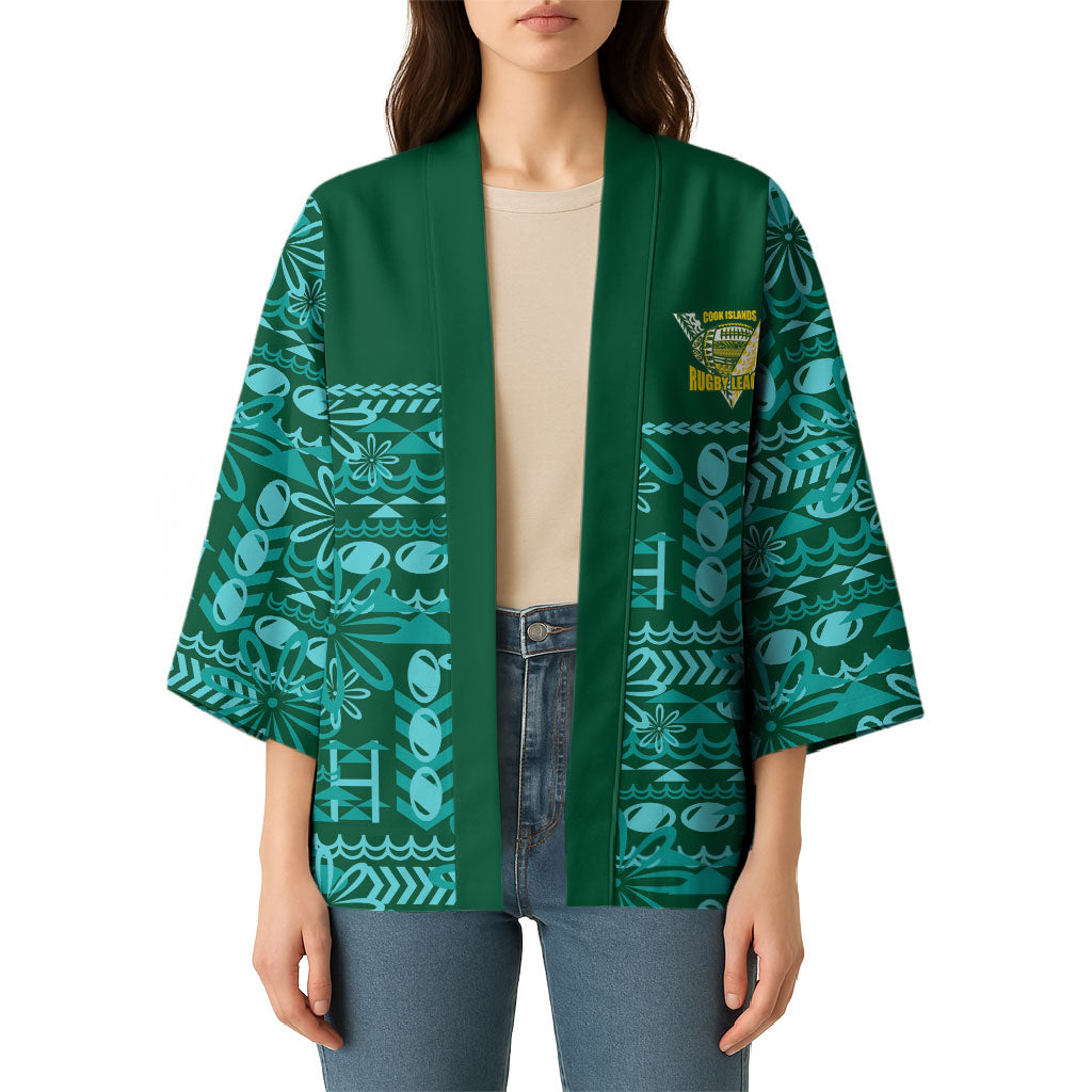 Cook Islands Island Floral Kimono Teal Traditional Kuki's Geometric Pattern LT9 - Polynesian Pride