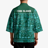 Cook Islands Island Floral Kimono Teal Traditional Kuki's Geometric Pattern LT9 - Polynesian Pride
