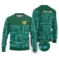 Cook Islands Island Floral Ugly Christmas Sweater Teal Traditional Kuki's Geometric Pattern LT9 Teal - Polynesian Pride