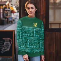 Cook Islands Island Floral Ugly Christmas Sweater Teal Traditional Kuki's Geometric Pattern LT9 - Polynesian Pride