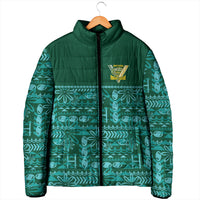 Cook Islands Island Floral Padded Jacket Teal Traditional Kuki's Geometric Pattern LT9 - Polynesian Pride