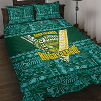 Cook Islands Island Floral Quilt Bed Set Teal Traditional Kuki's Geometric Pattern