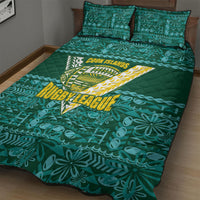 Cook Islands Island Floral Quilt Bed Set Teal Traditional Kuki's Geometric Pattern