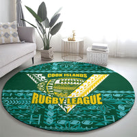 Cook Islands Island Floral Round Carpet Teal Traditional Kuki's Geometric Pattern