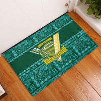 Cook Islands Island Floral Rubber Doormat Teal Traditional Kuki's Geometric Pattern