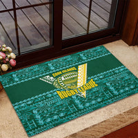 Cook Islands Island Floral Rubber Doormat Teal Traditional Kuki's Geometric Pattern